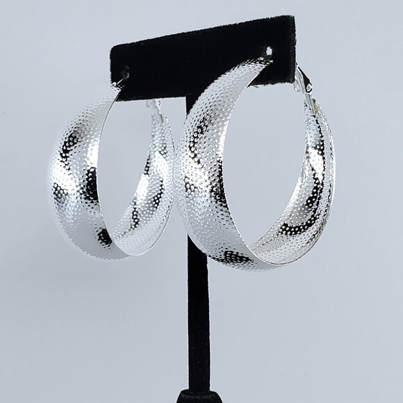 Etched Sterling Silver Womens 1.75" Large Hoop Earrings Ladies New Hoops Jewelry
